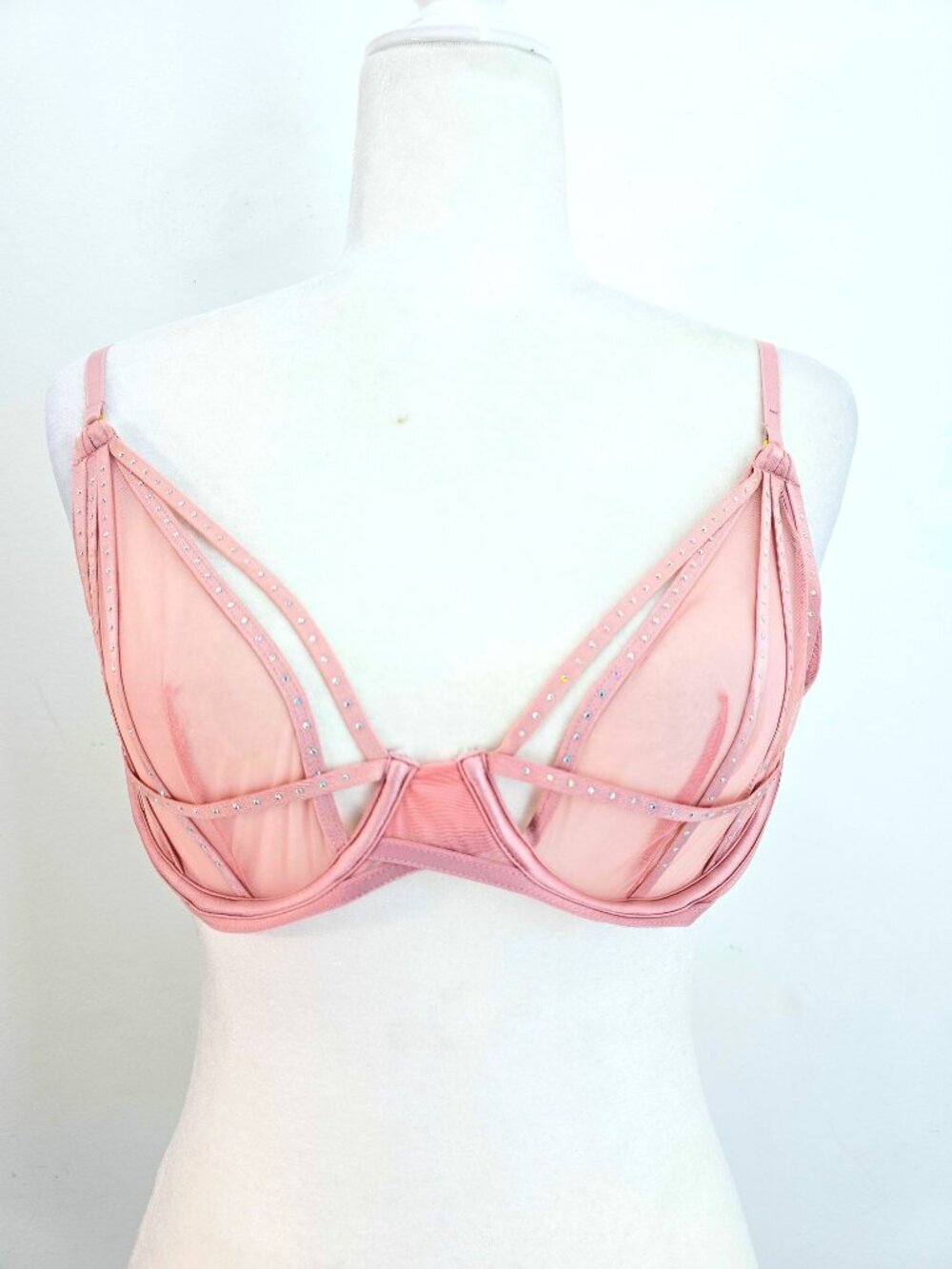 La Senza Blush Pink Sheer Strappy Studded Underwired Bra Women Size L
